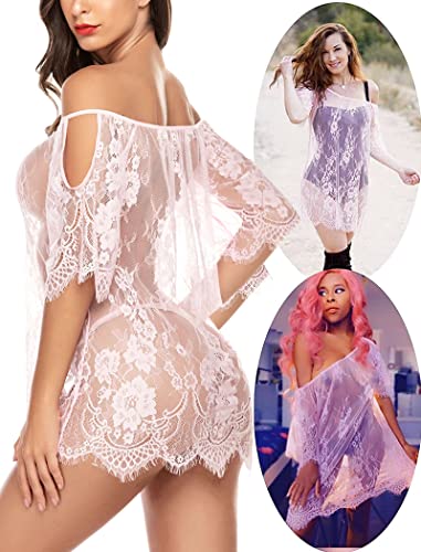 Avidlove Babydoll Lingerie For Women Chemise Sexy Exotic Off Shoulder Negligee B-Pink #TOP3