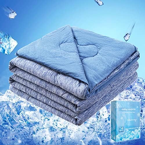 Auemtyn Cooling Comforter,Cooling Blanket for Hot Sleepers with Q-Max 0.45 Arc-Chill Cooling Fiber,Warm Cooling Side Cooling Bed Comforters for Night Sweats,Machine Washable(90" x 108",Blue)