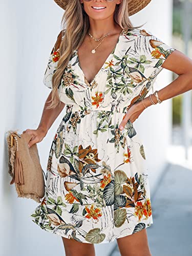 Image of CUPSHE Women's Swimsuit Coverup Casual V Neck Beach Dress Short Sleeve Elastic Waist Swimwear Cover Ups 2026 Beachwear