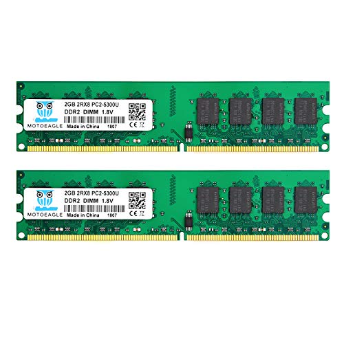Image of Motoeagle PC2-5300U 4GB Kit (2GBX2) DDR2 667MHz Udimm RAM 2Rx8 PC2 5300 1.8V Unbuffered Desktop Memory Modules