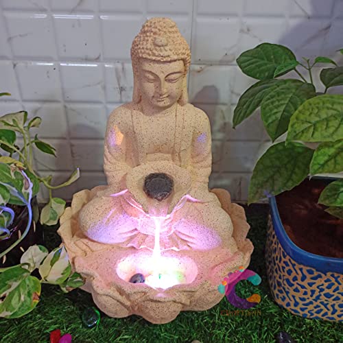 Image of Decorative Buddha Water Fountain for Home Decor, Office, Indoor & Outdoor, Garden, Puja Room, Vaastu, Reception, Spa, Gifting. (Yellow Buddha C-030)