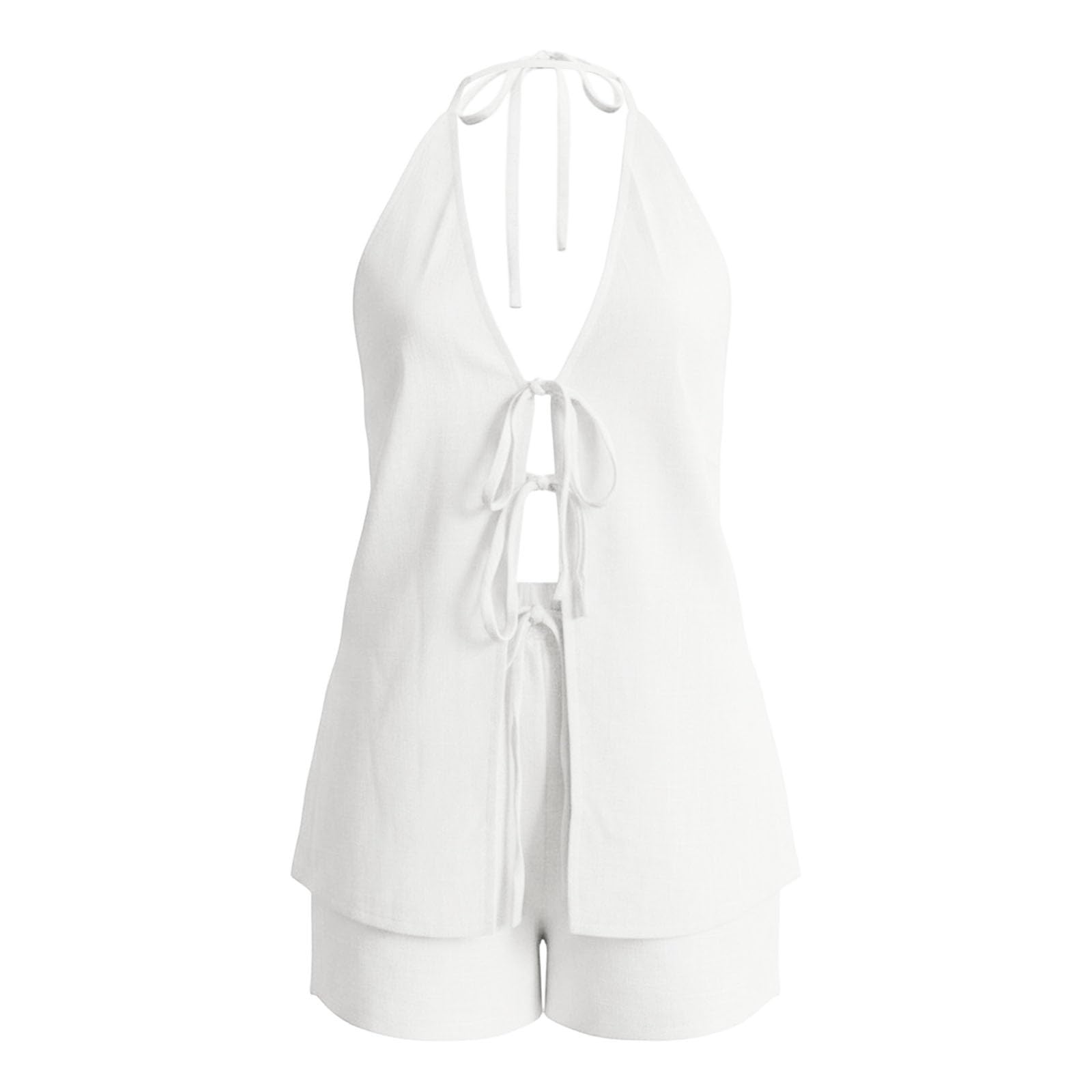 Sommeroutfit Leinen-Shorts mit figurbetontem Crop-Top hohem Bund für stilvolle