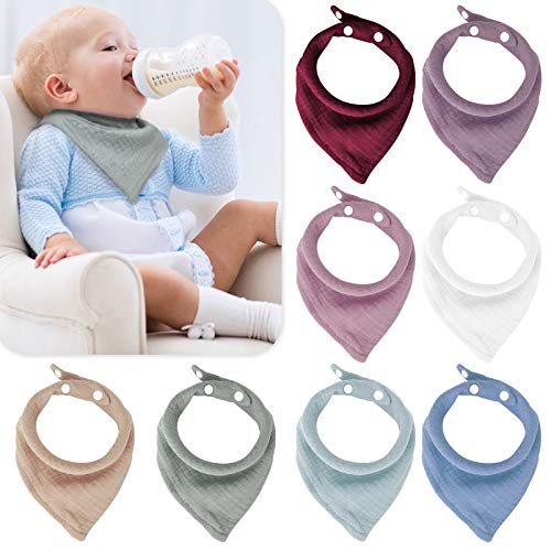 Image of Baby Bibs for Girls, Bandana Drool Bibs for Unisex, Soft Organic Muslin Infinity Scarf Bibs for 0-24 Months - 8 Pack