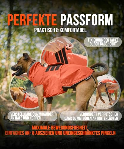 ZAUBERPFOTE® Hunderegenmantel London I Mit extra langem YKK® Reißverschluss für Halsband & Geschirr I Für kleine, mittlere & große Hunde I Wasserdicht & Maschinenwaschbar I Regenmantel für Hunde (50)