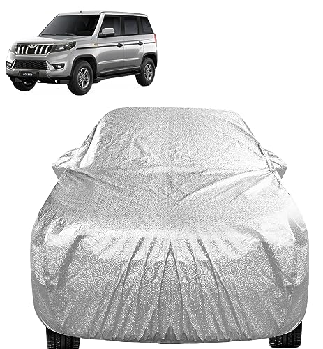 Image of Auto Hub Waterproof Car Cover Compatible with Mahindra Bolero Neo with Mirror Pocket, Soft Cotton Lining, Waterproof Bolero Neo Car Cover- Metallic Silver