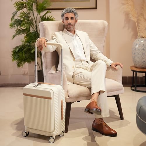 Image of THE ASSEMBLY Double Spinner Hard Luggage Set Of 3 | Premium Polycarbonate Cabin & Check-In Trolley Bags With Wide Handle & Noise-Free 8 Wheels - Roverpro,White, Small,Medium,Large, 73.5 cm