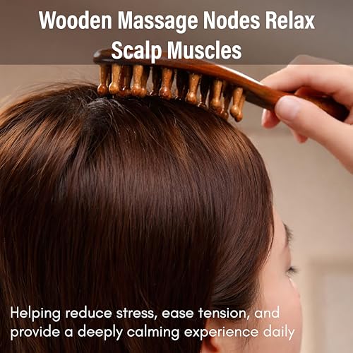Image of Beaute Secrets Wooden Scalp Massager Hair Growth Brush | Sandalwood Head Massager & Stress Relief Comb | Anti-Dandruff Scalp Exfoliator | Gua Sha Massage Brush for Men & Women, Brown