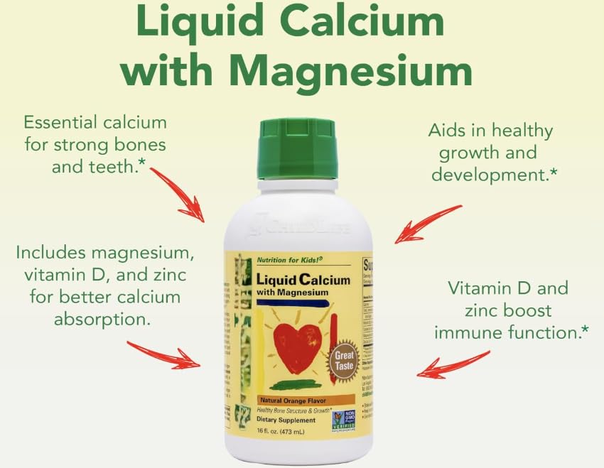 Calcium liquide au magnésium pour enfants au goût d'orange 473 ml