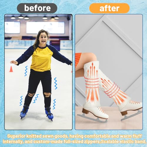 Image of TUYUU Zipper Leg Warmers and Headband Set, Fleece Lined Knit Legwarmers for Figure Skating, Ice Skating, Dance & Hockey