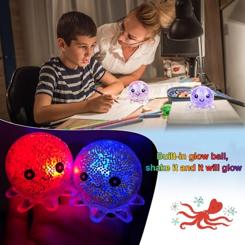 4 Stück Stressball Octopus Leuchtendes Squishy Anti Stress Bälle für Kinder & Erwachsene Anti Stress Squeeze Ball Fidget Toy zur Entspannung, ADHS & Weihnachts-Partytüten Füllstoff