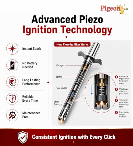 Image of Pigeon Super Gas Lighter Set of 2 with 2 Free Kitchen Knives Worth ₹40 | Piezo Ignition | Stainless Steel Barrel | Long Reach | No Battery Required | LPG & PNG Compatible | 12 Months Warranty