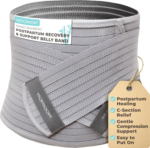 Image of MOOIMOM Postpartum Belly Band, Abdominal Binder Post Surgery, Abdomen Hernia Support Belt, Waist and Pelvis Belt for Stomach Support, Back Pain Relief (Polyester Made with Bamboo Charcoal Fiber)