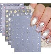 6 Sheets Star Nail Art Stickers 3D Self Adhesive Star Nail Stickers for Nail Art Gold Silver Star...
