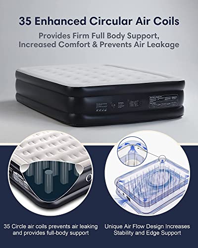 OlarHike Inflatable Queen Air Mattress with Built in Pump,18" Elevated Durable Mattresses for Camping,Home&Guests,Fast&Easy Inflation/Deflation Airbed,Black Double Blow up Bed,Travel Cushion,Indoor - Thumbnail 5