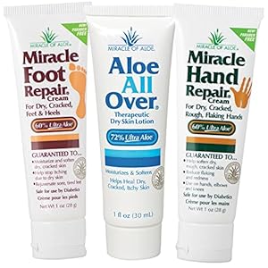 Miracle of Aloe 3-pack Assortment, includes 1 ounce tubes each of Miracle Foot Repair, Miracle Hand Repair and Aloe All Over