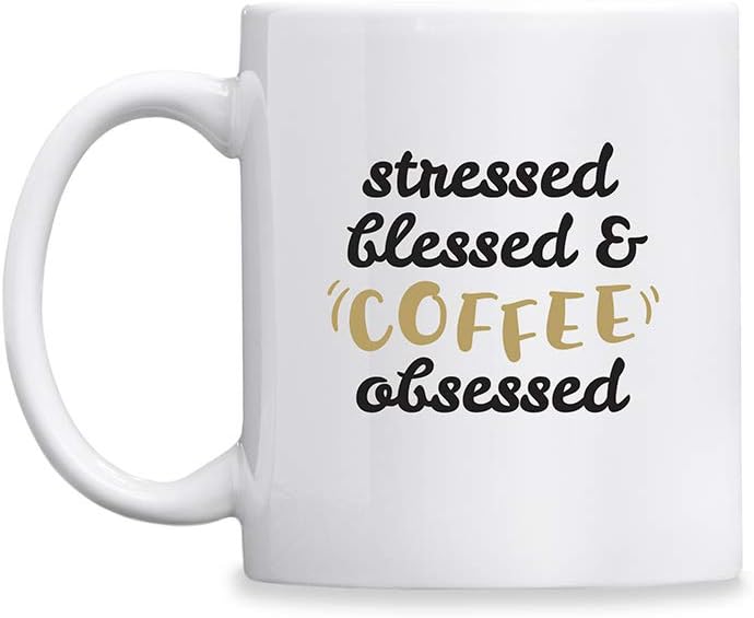 Kate Aspen Stressed, Blessed & Coffee Obsessed 11 oz. Coffee Mug Trinket Dish, 0, white
