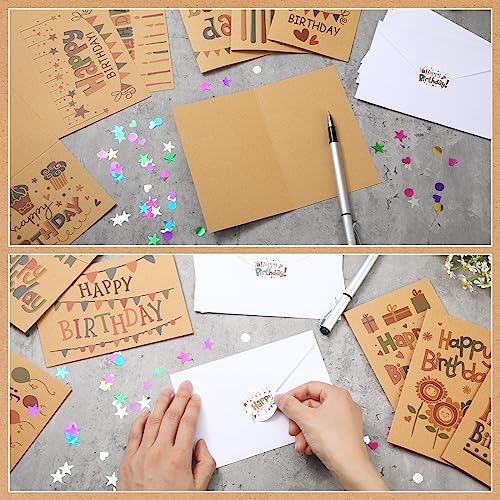 Image of Harloon 200 Pack Happy Birthday Card Assorted Bulk with Blank Envelopes and Stickers 4 x 6 Inches Greeting Blank Happy Birthday Cards for Men Women Adults Kids, 20 Styles(Kraft Style)