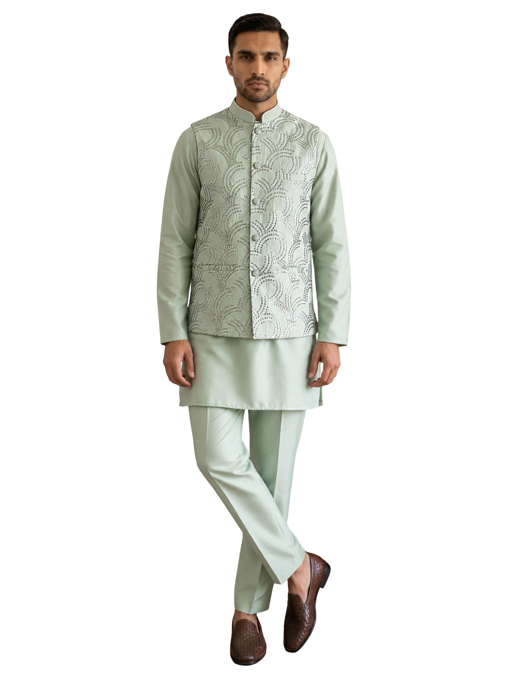 jompers Men's Designer Sequins Nehru Jacket with Kurta Pyjama-picture-40