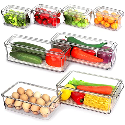 8 Pack Fridge Organizer, Stackable Refrigerator Organizer Bins With Lids Egg Holder, Fridge Storage Containers, Bpa-Free Pantry Storage Bin, Clear Food Container For Fruits, Vegetable, Drinks #TOP1