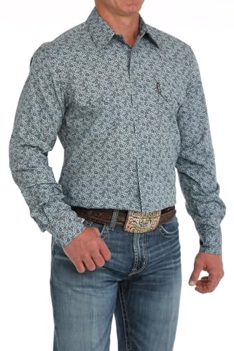 Cinch Men's Green Print Modern Fit Long Sleeve Button Down Shirt