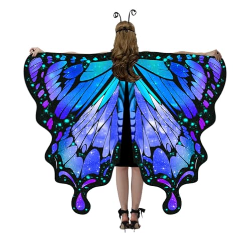 Butterfly Costume for Women, Adult Butterfly Wings Halloween Party Costume with Lace Mask and Antenna Headband (#002)