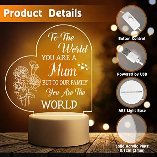 Christmas Gifts for Mum from Daughter Son - Mum Birthday Gifts Night Light, Mum Gifts for Christmas, Mother's Day, Birthday, Thanksgiving, Acrylic Night Lamp Gifts for Mum, Stepmom