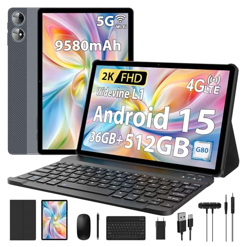 PIXGOOD 2K Tablette 11 Pouces, 36GB RAM+512GB ROM (2TB TF), Android 15, 4G SIM LTE+5G WiFi, Octa-Core, 2000 * 1200, 9580mAh, 13MP+8MP, WidevineL1, GPS, Bluetooth,...