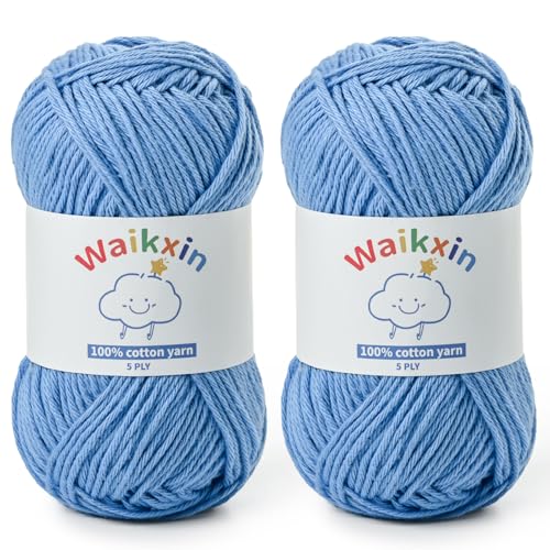 Image of Cotton Yarn for Crocheting - 262.4yds / 3.52oz Baby Yarn for Crocheting Soft - 100% Milk Cotton Yarn 5 Ply Crochet Amigurumi Yarn for Crafts&Puzzle /Socks /Hats(2 Light Blue)
