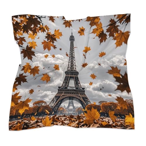 Eiffel Tower with Autumn Leaves Silk Scarf for Women Square Hair Neck Scarves Fashion Neck Scarf Soft Satin Headscarf