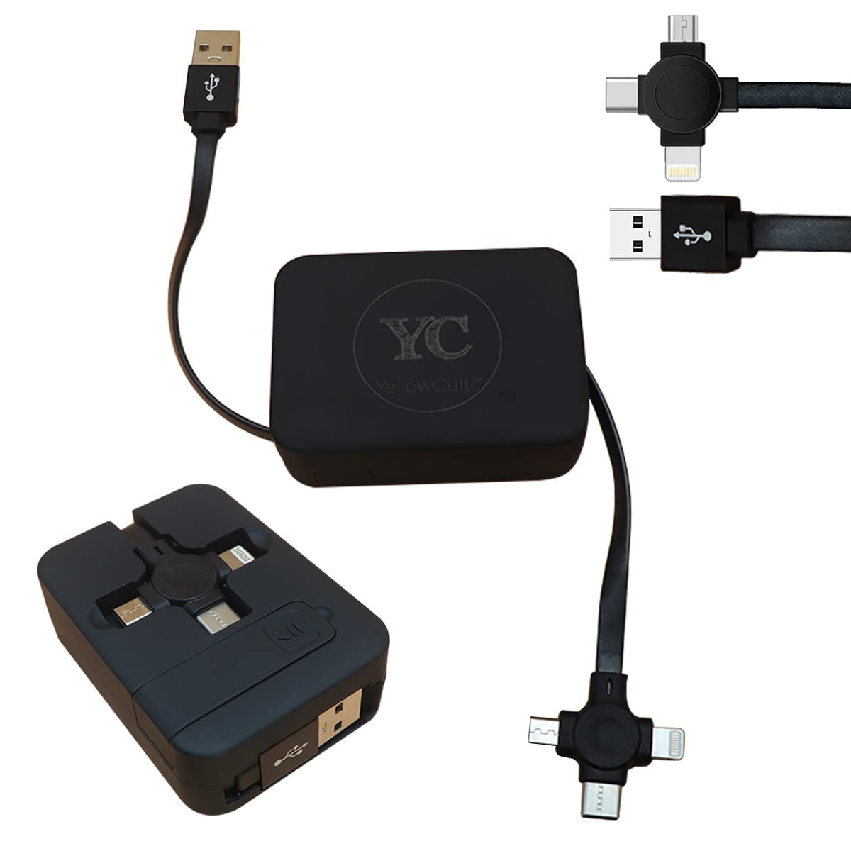 YellowCult 3-In-1 Micro Usb Charging Cable Hub, Lightning To Usb Cable, Type C Sync Fast Charging Cord Compatible With Android Phones, Smartwatch, Macbook 2020, Type-C Iphone - Rogue Black (B0C19NWYXS) Amazon Price History, Amazon Price Tracker