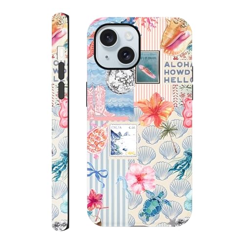 Coque iPhone 15 antichoc fine jolie esthétique collage océan coquillages motif été coquette