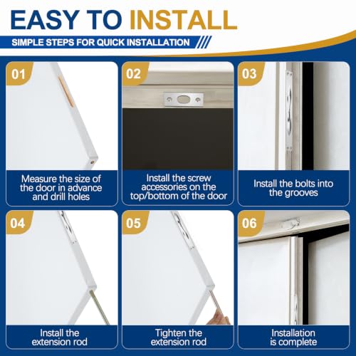 Image of Blulu 2 Pcs Solid Brass Extension Flush Bolt with Rod 10 Inch, 1 inch W x 6-3 /4 inch H Flush Bolt for French Doors & Double Doors, Sliver