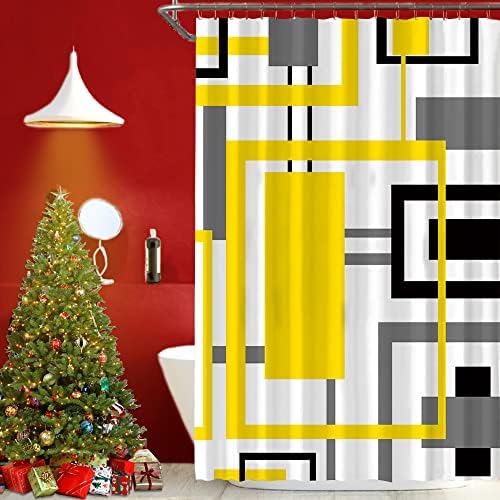 Izayoi Yellow Geometric Shower Curtain Sets, Black White Grey Checkered Bath Curtain Bathroom Decorations,Waterproof Cloth Fabric Size 72x72 Inches with 12 Hooks Set