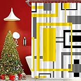 Izayoi Yellow Geometric Shower Curtain Sets, Black White Grey Checkered Bath Curtain Bathroom Decora