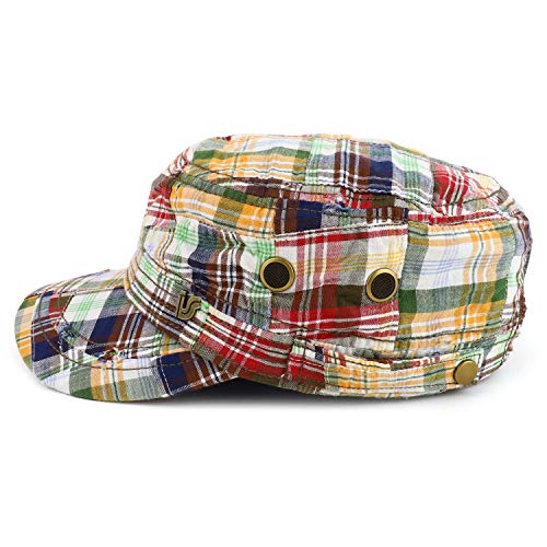 Armycrew Fashion Plaid Frayed Bill Flat Top Cotton Army Cap - Gold #TOP2