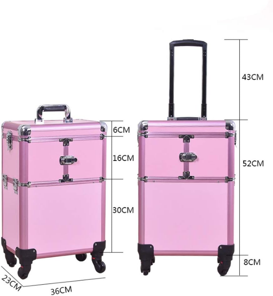 Cosmetic Case Large with Caster Double Open with Mirror Vanity case Nail Beauty Multi-Layer Storage Box (Black)