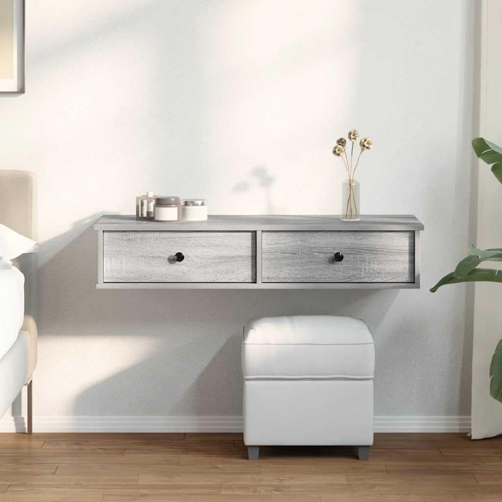 Homgoday Estante de Pared con cajones Madera contrachapada Roble Ahumado Estantería de Pared Colgante Flotante Almacenamiento Espacio Decoración Artículos Diarios en Familia