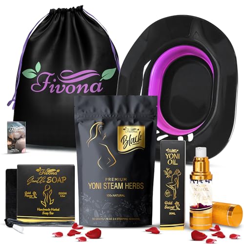 Image of Fivona Yoni Care Kit 5 in 1 Feminine Steaming Set Includes Natural Oil Blend, Sitz Bath Seat, V Steaming Herbs, Herbal Soap and Storage Bag - Effective Detox pH Balance Cleansing and Moisturizing