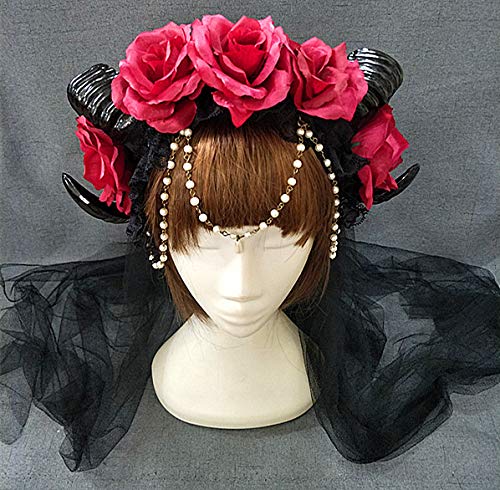 Horns Restyle Restyle Sheep Horn Rose Flower Headband Gothic Beauty Horror Horns ...