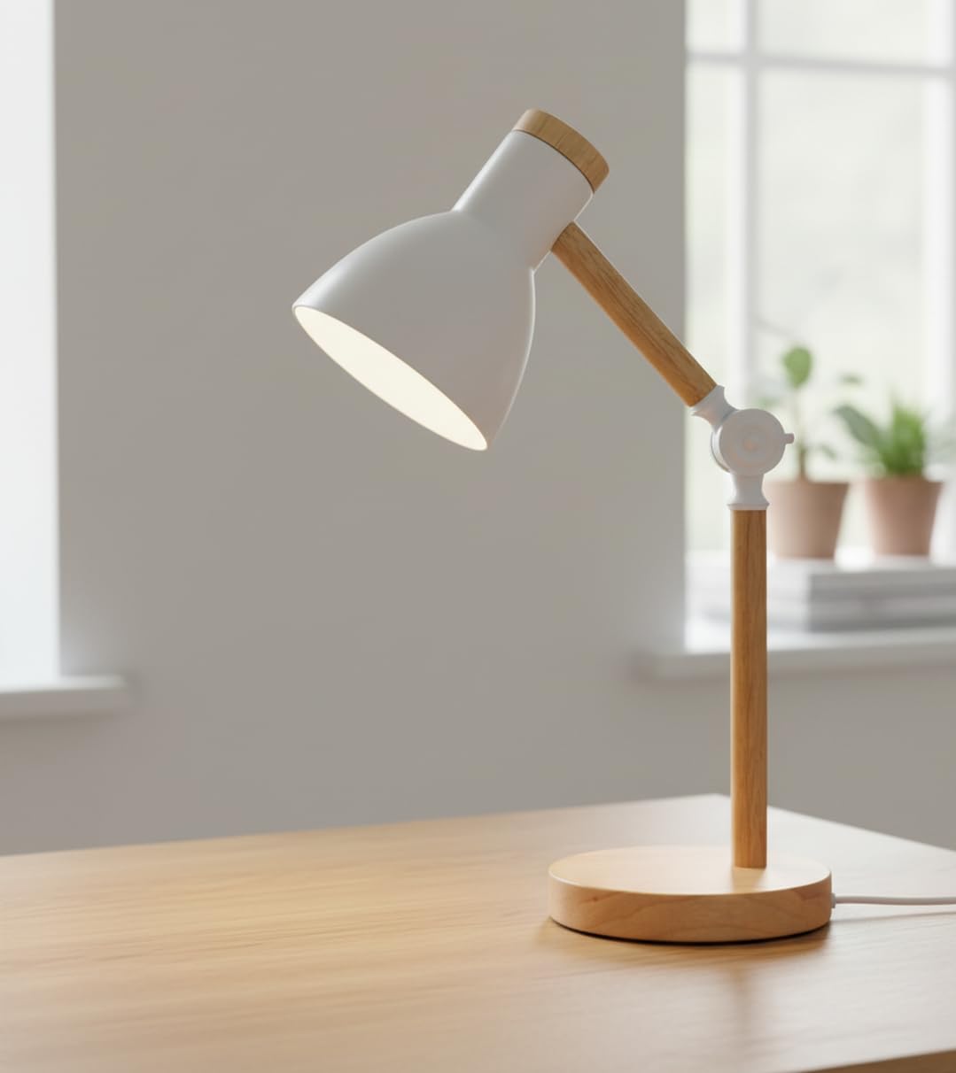 BEL AIR HOME - Lámpara Flexo d'Écriture TEACHER 1xE-27 en Métal et Bois, Idéal pour Bureau et Chambre, Noir, Design Moderne et Élégant, Matériau: Métal (AMPOULE NON INCLUSE) (BLANC)