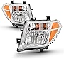 AKKON - Pair Chrome Headlights Fits 2005-2008 Frontier 2005-2007 Pathfinder [Halogen Models] Replacement Left + Right
