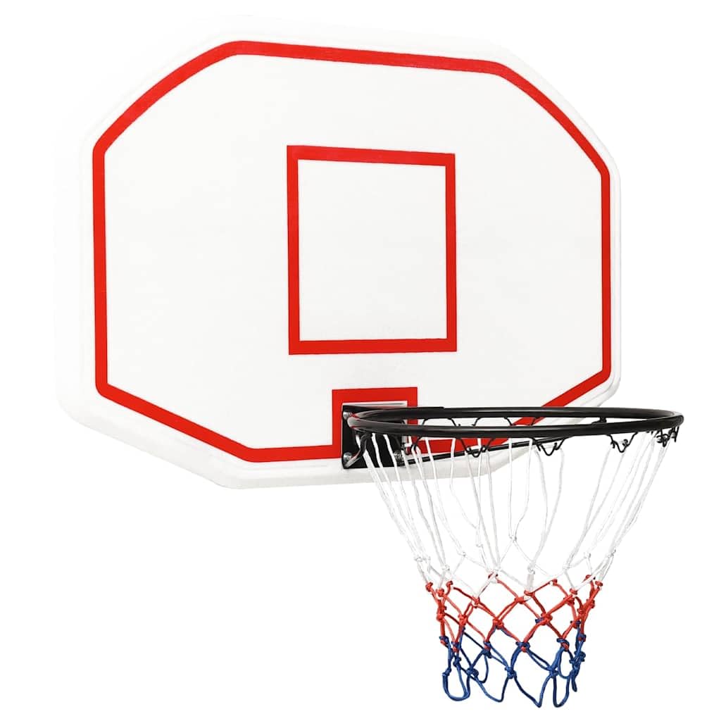 Tavola da basket in polietilene, 109 x 71 x 3 cm, canestro da basket bianco con anello in acciaio e rete in nylon resistente alle intemperie, adatto per montaggio a parete e interni ed esterni