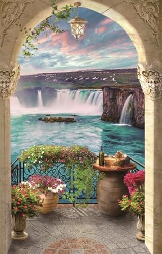3D Arched Doorway Waterfall Flowers - Custom Size Wall Murals Self-Adhesive Removable Large Photo Wallpaper for Living Room, Bedroom, Bathroom, Office, Dining Room, Children's Room - Image 6