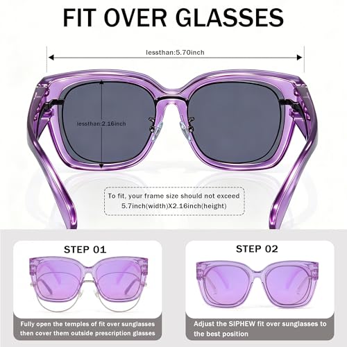 Image of SIPHEW Mirrored Sunglasses Polarized Fit Over Glasses for Women - Trendy Large Square w UV400 Protection Sun Glasses