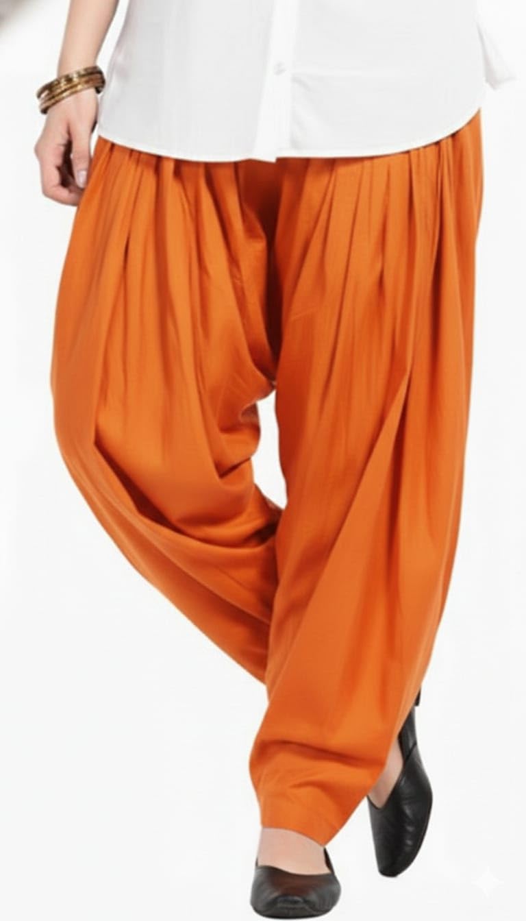 DJS GROUP Woman's Plain Cotton Salwar Free Size || Plain Patiala || SEMI Patiala Pants || Solid Cotton (in, Numeric, 45, Regular, Standard, Orange)