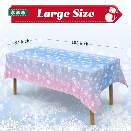 Image of Labeol 3 Pack Christmas Tablecloth, 108 x 54 inch Blue and Purple Snowflake Tablecloth, Disposable Plastic Waterproof Rectangle Table Cover for Christmas Decorations Party Supplies