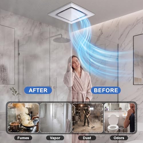 Ventilador Extractor para Baño Fumete de 10'', con Luz LED y 3 Temperaturas de Color (3000K, 4000K, 6500K), 170 CFM, 1.0 Sone, Montaje en Techo miniatura 5