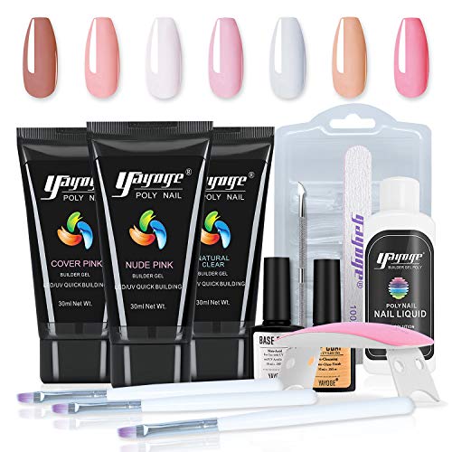 Yayoge Poly Gel Nail Extension Gel Nail Kit with UV Lamp - Builder Gel Poly Nail Gel Hard Gel for Nails with Slip Solution All in one French Manicure Set for Starter DIY Nail Art at Home