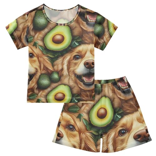 ALAZA Puppy Dog Avocado Pajamas Set Short Sleeve Cotton Sleepwear Summer Pjs 2 Piece 5-14Y