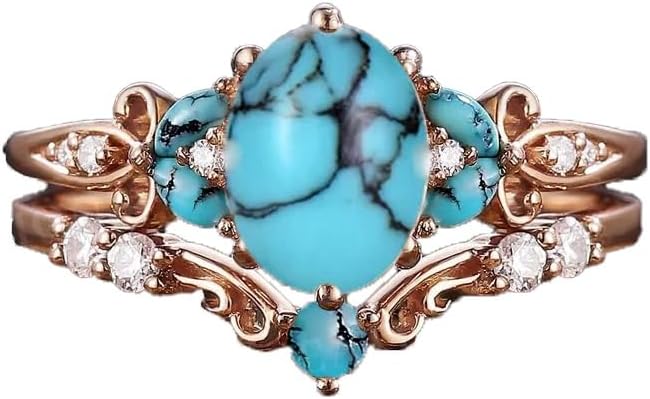 Turquoise Engagement Ring for Women 1CT Unique Oval Turquoise Engagement Set Moissanite Cluster Ring S925/10K/14K/18K Art Deco Bridal Promise Gift For Her Size3-13